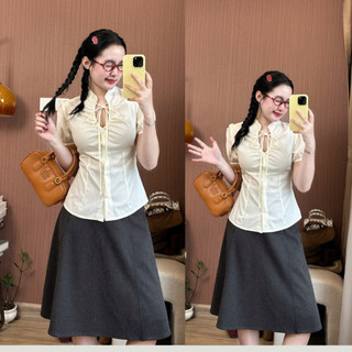 Áo Sơ Mi Nữ Cổ Nơ Tiểu Thư Tay Phồng Thanh Lịch Dáng Ôm Tôn Dáng Phong Cách Hàn Quốc 247Store SM0158