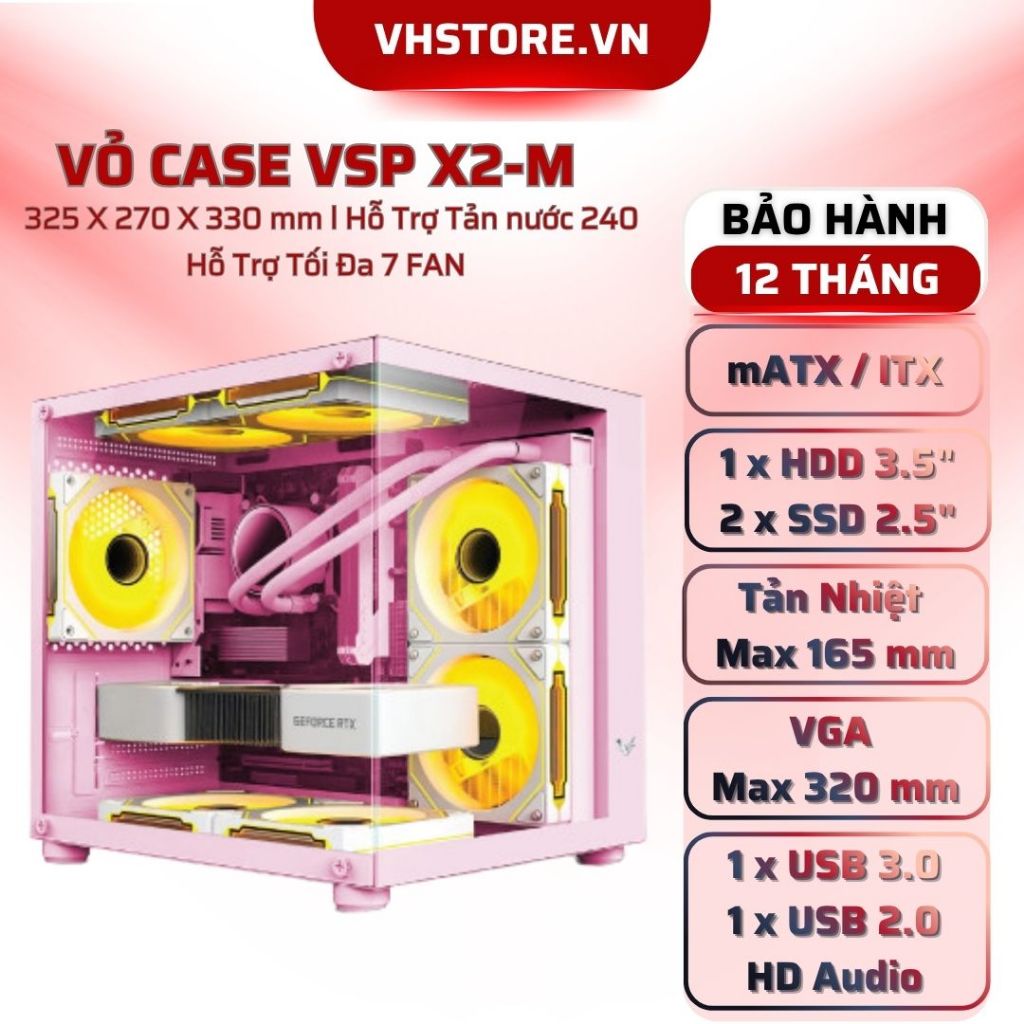 Case Máy Tính Aqual X2-M Màu Hồng M-ATX Bể Cá Kính Cường Lực Bảo Hành ...
