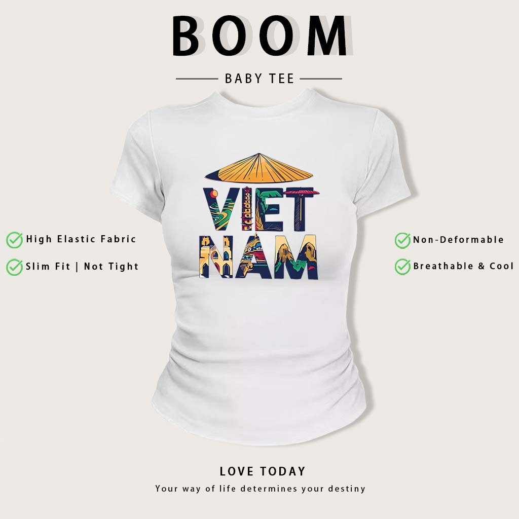BOOM Áo Baby Tee Y2K Cotton Ôm Body | Áo Thun Nữ Tay Ngắn Cổ Tròn In Lá Cờ Việt Nam Phong Cách Hàn Quốc Mùa Hè #05