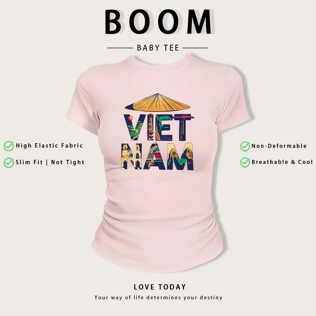 BOOM Áo Baby Tee Y2K Cotton Ôm Body | Áo Thun Nữ Tay Ngắn Cổ Tròn In Lá Cờ Việt Nam Phong Cách Hàn Quốc Mùa Hè #05