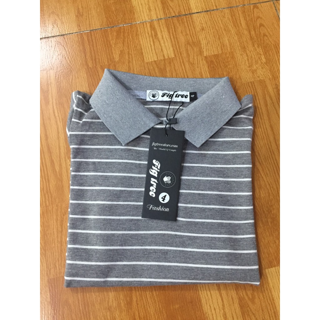 Áo Thun Polo Sọc Fig Tree Thun, Áo Thun Nam Có Cổ Chất Cotton mềm mịn, Thoáng Mát