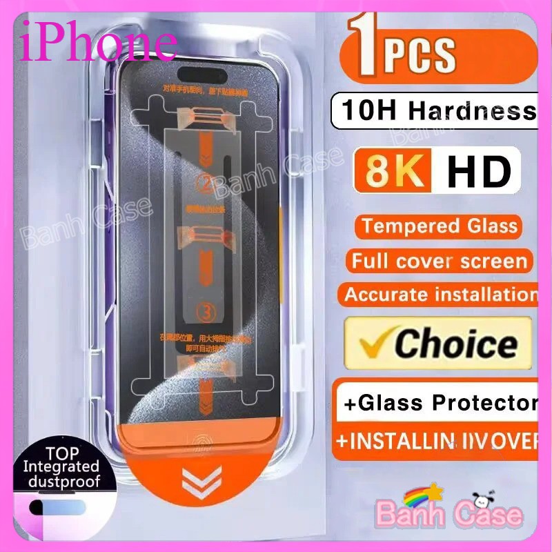 Kính Cường Lực Khung Tự Dán Hỗ Trợ Full Màn Cao Cấp điện thoại Ipohne 17 x xr 16.15.14 Pro Max 13 Pro Max 12 Pro Max