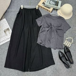 Set bigsize nữ 2 món gồm áo thun nơ trước ngực phối quân dài nữ tính, chất mềm mát nhiều màu 55-92kg SET A269-Q564