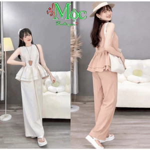 QC_ Set công sở, set áo 2 tầng dáng xoè phối quần ống rộng chất Tuyết Mưa cao cấp thanh lịch