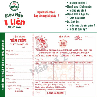 Giấy Bảo Đảm tiệm vàng 1 liên-Bloc 2 (in sẵn) & Bloc 6 (chọn mẫu in tên) hoặc theo thiết kế
