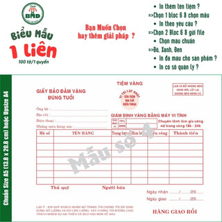 Giấy Bảo Đảm tiệm vàng 1 liên-Bloc 2 (in sẵn) & Bloc 6 (chọn mẫu in tên) hoặc theo thiết kế