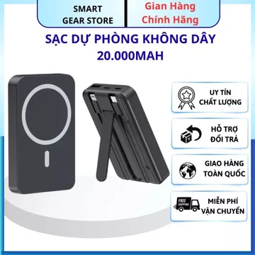 Sạc Dự Phòng Không Dây 20000mAh,Pin Dự Phòng Tích Hợp Dây Sạc, Sạc Siêu Nhanh,Nam Châm Hít Siêu Chắc