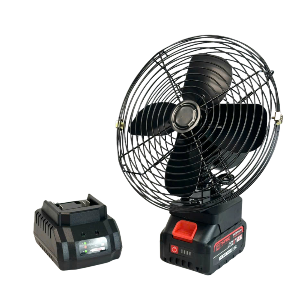 Combo quạt Pin THPRO, Quạt 8inch Lồng Sắt Chân Pin Phổ Thông 4cm, Quạt 2 Tốc Độ Gió