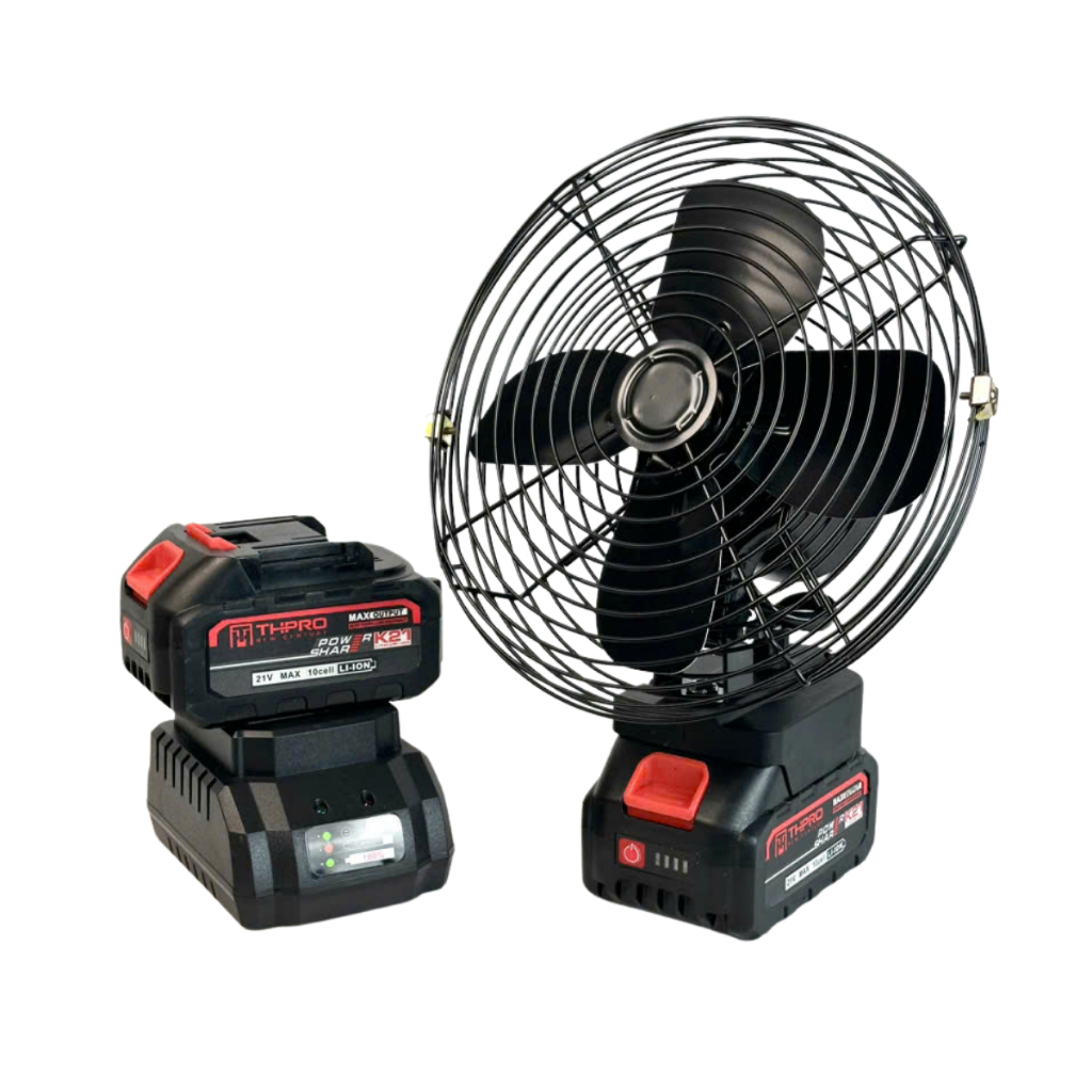 Combo quạt Pin THPRO, Quạt 8inch Lồng Sắt Chân Pin Phổ Thông 4cm, Quạt 2 Tốc Độ Gió