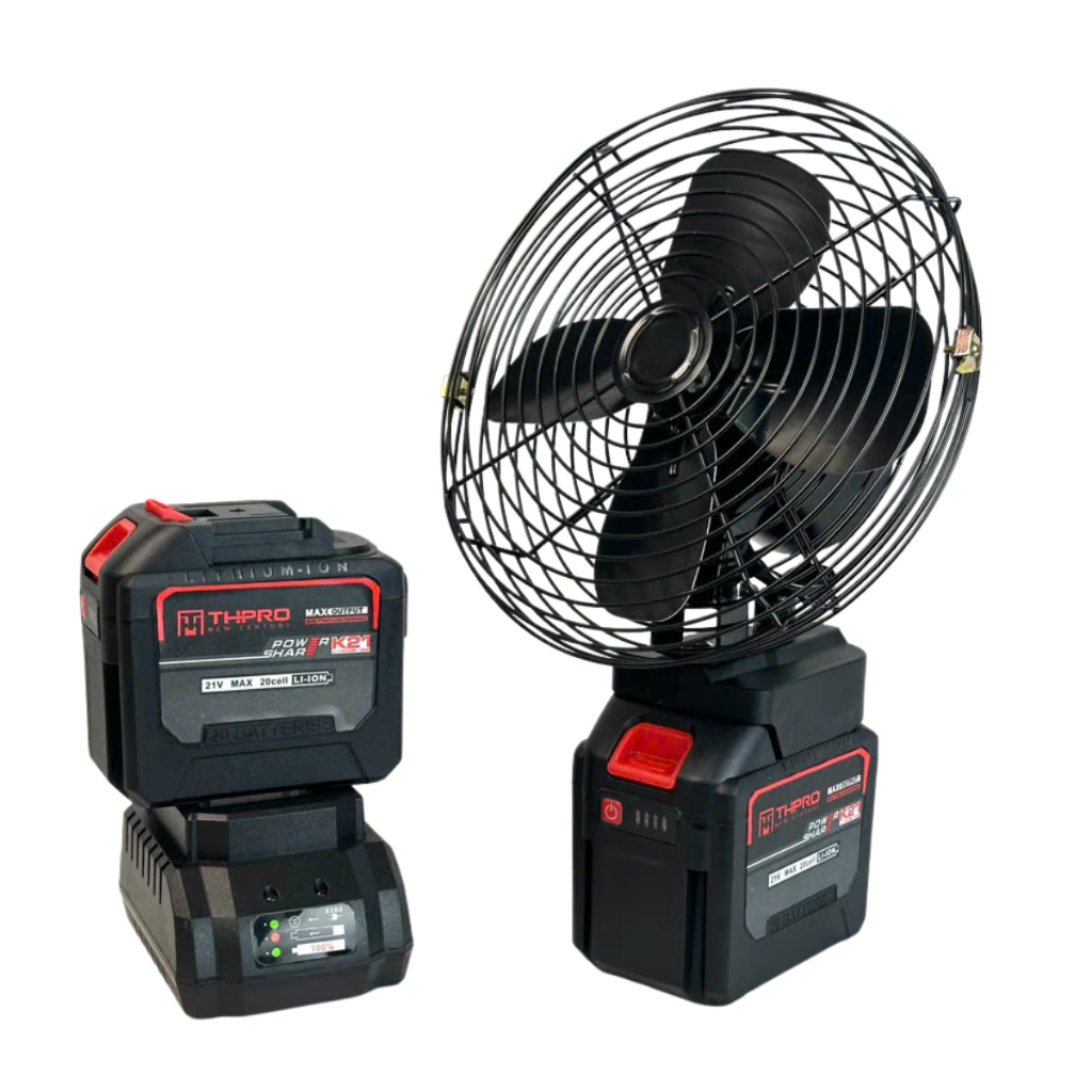 Combo quạt Pin THPRO, Quạt 8inch Lồng Sắt Chân Pin Phổ Thông 4cm, Quạt 2 Tốc Độ Gió