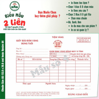 Biên Nhận tiệm vàng 2 liên-Bloc 2 (in sẵn) & Bloc 6 (chọn mẫu in tên) hoặc theo thiết kế
