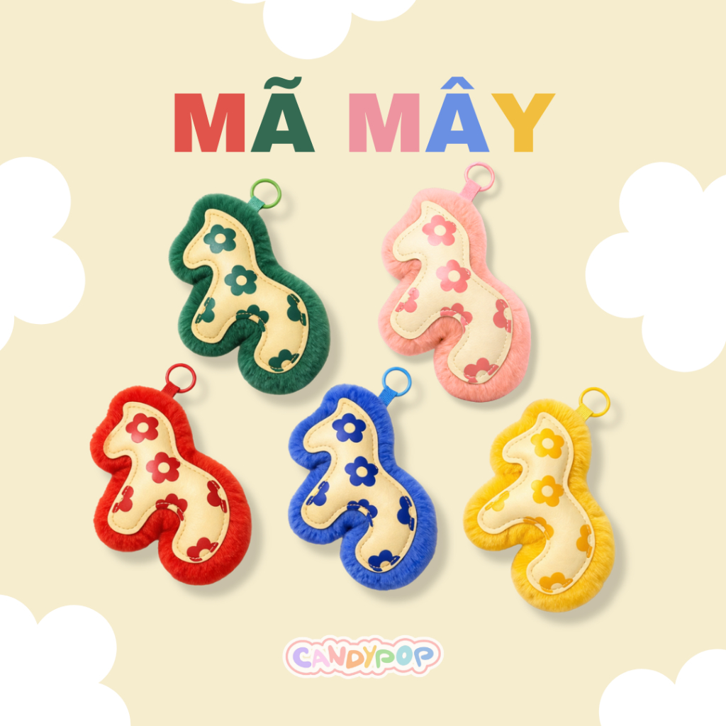 Charm ngựa Mã Mây bằng da và lông mềm mịn - Móc khóa phụ kiện treo túi xách, ba lô - Quà tặng xinh xắn