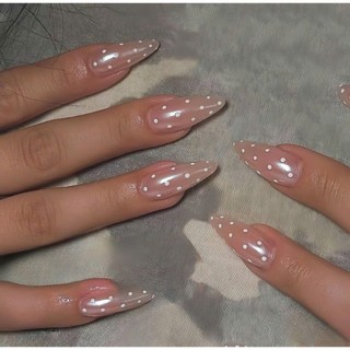 Nailbox Thiết Kế Thạch Hồng Tráng Gương Phối Chấm Bi Trắng Đơn Giản, Sang Trọng, Theo nailbox