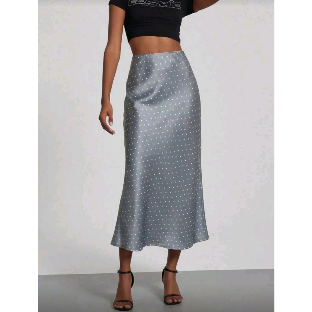 Chân váy maxi satin chấm bi cạp chun co giãn có nhiều màu (Hàng Order)