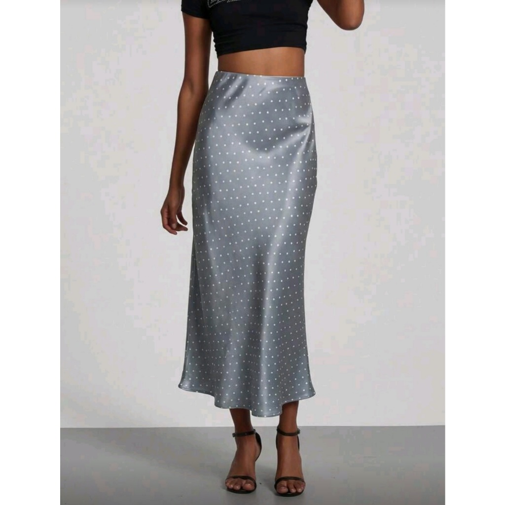 Chân váy maxi satin chấm bi cạp chun co giãn có nhiều màu (Hàng Order)