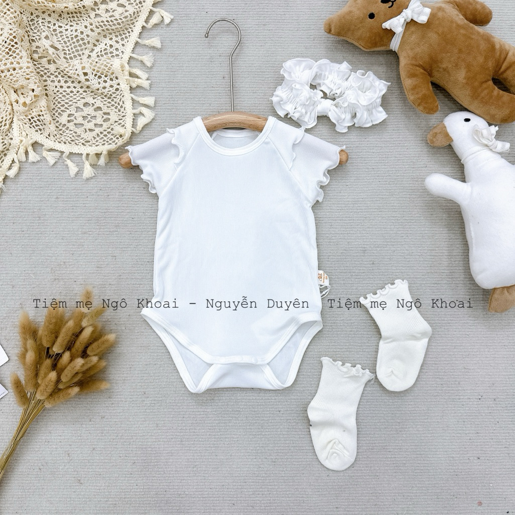 [MD236] Set cover Pee ngắn tay cánh tiên trắng kèm turban xinh yêu cho bé