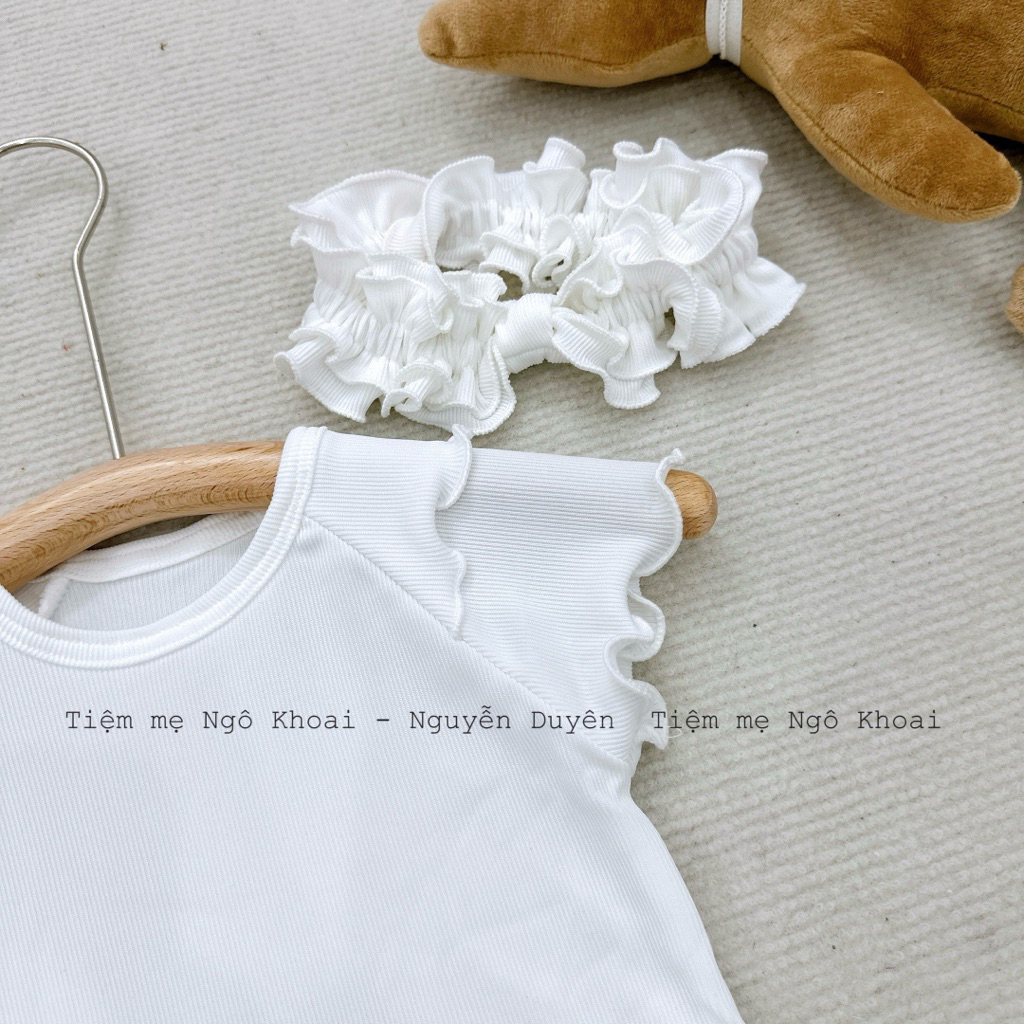 [MD236] Set cover Pee ngắn tay cánh tiên trắng kèm turban xinh yêu cho bé