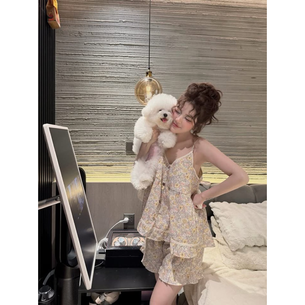 Set ngủ áo 2 dây babydoll hoa nhí mai phương bùi