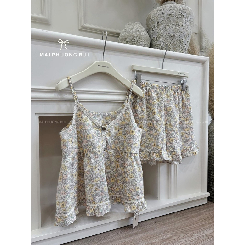Set ngủ áo 2 dây babydoll hoa nhí mai phương bùi