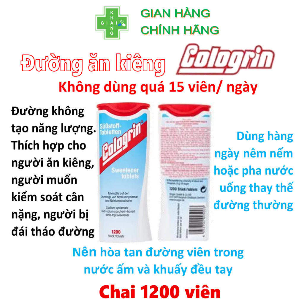 Đường ăn kiêng Cologrin từ Đức giúp kiểm soát đường huyết và cân nặng (Chai 1.200 viên)