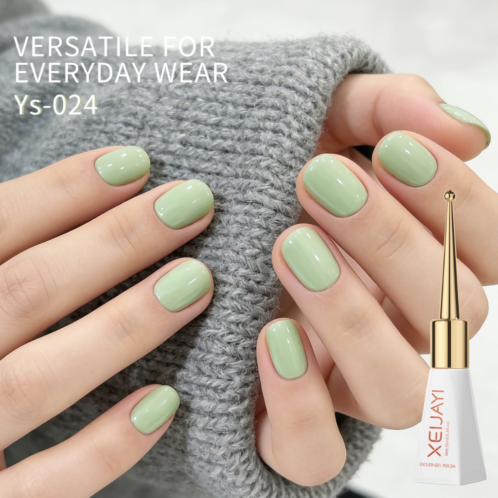 XEIJAYI 10ml - Sơn móng tay dạng gel màu xanh lá cây đậu, màu sắc đậm đặc, thích hợp cho nghệ thuật vẽ móng.