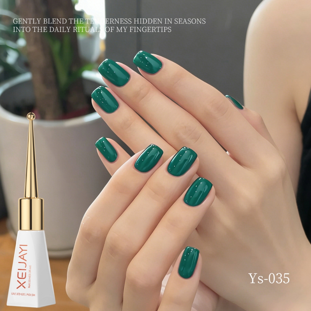 XEIJAYI 10ml - Sơn móng tay dạng gel màu xanh lá cây đậm, màu sắc phong phú và bão hòa cao, làm sáng tông màu da.