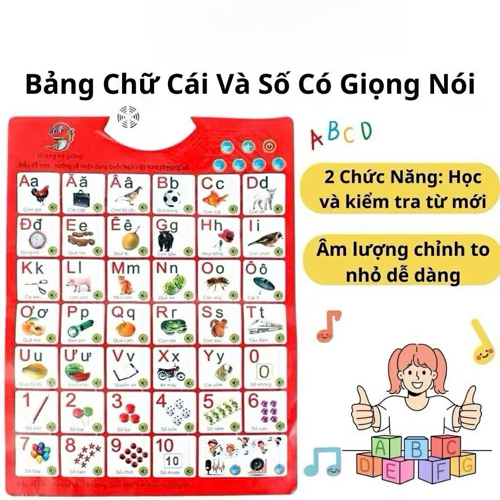 Bảng chữ cái và chữ số tiếng Việt điện tử nói treo tường cho bé