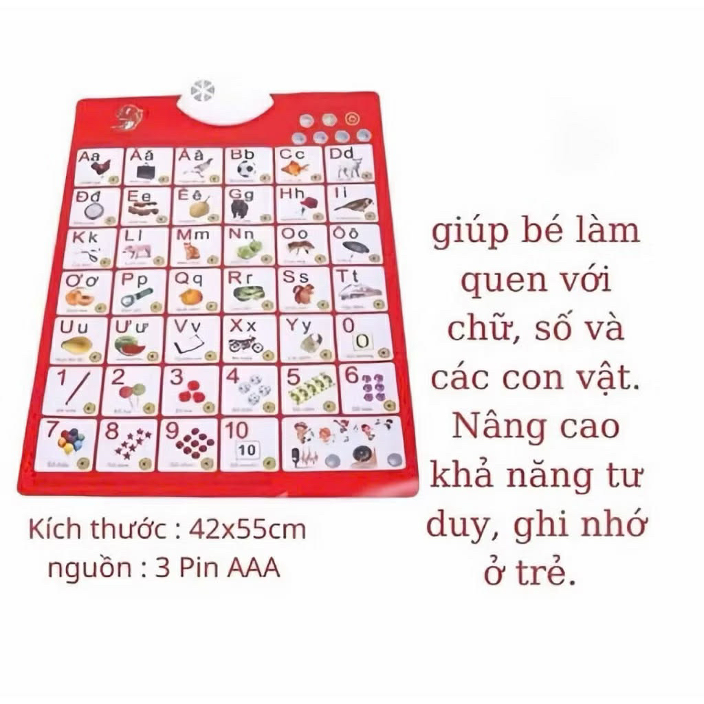Bảng chữ cái và chữ số tiếng Việt điện tử nói treo tường cho bé