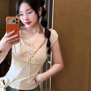 QCL1 80065 Áo cotton phối thô thêu tay chờm nơ ngực siêu hot siêu xinh(Freesize)