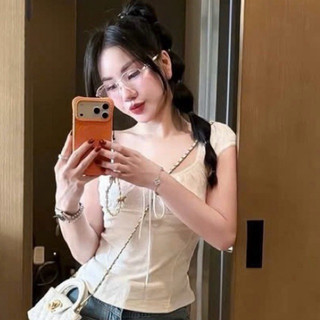 QCL1 80065 Áo cotton phối thô thêu tay chờm nơ ngực siêu hot siêu xinh(Freesize)