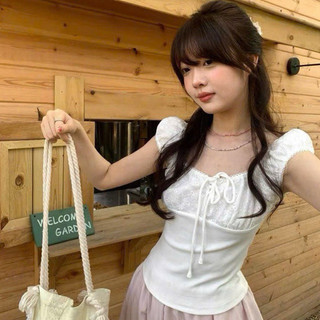 QCL1 80065 Áo cotton phối thô thêu tay chờm nơ ngực siêu hot siêu xinh(Freesize)