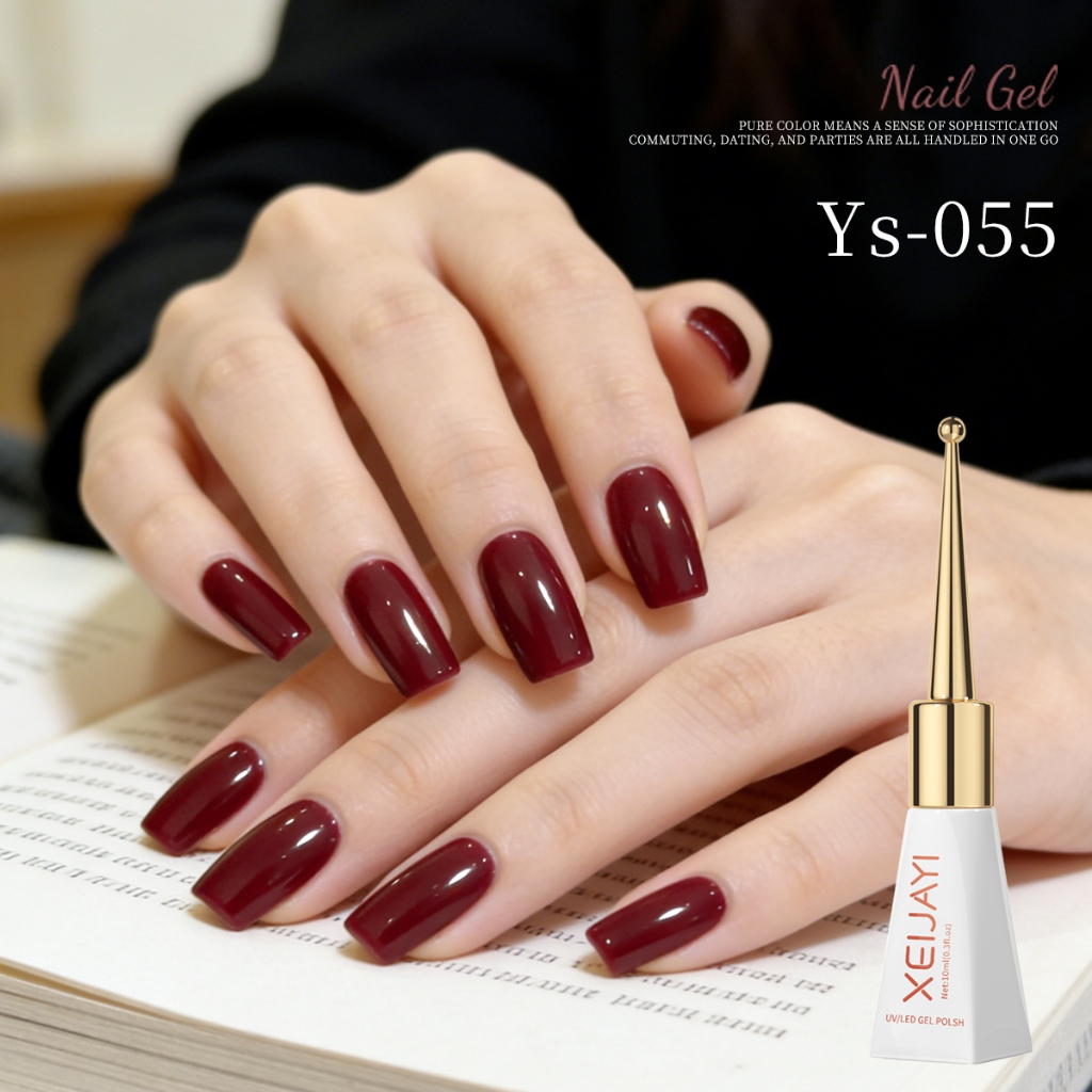 XEIJAYI 10ml - Sơn móng tay dạng gel màu đỏ đậm, thanh lịch và phù hợp với tông da vàng và tối màu.