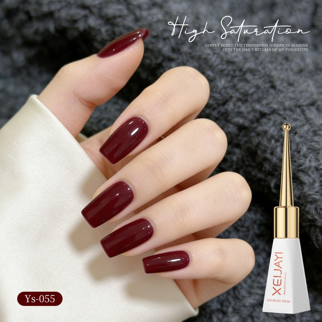 XEIJAYI 10ml - Sơn móng tay dạng gel màu đỏ đậm, thanh lịch và phù hợp với tông da vàng và tối màu.