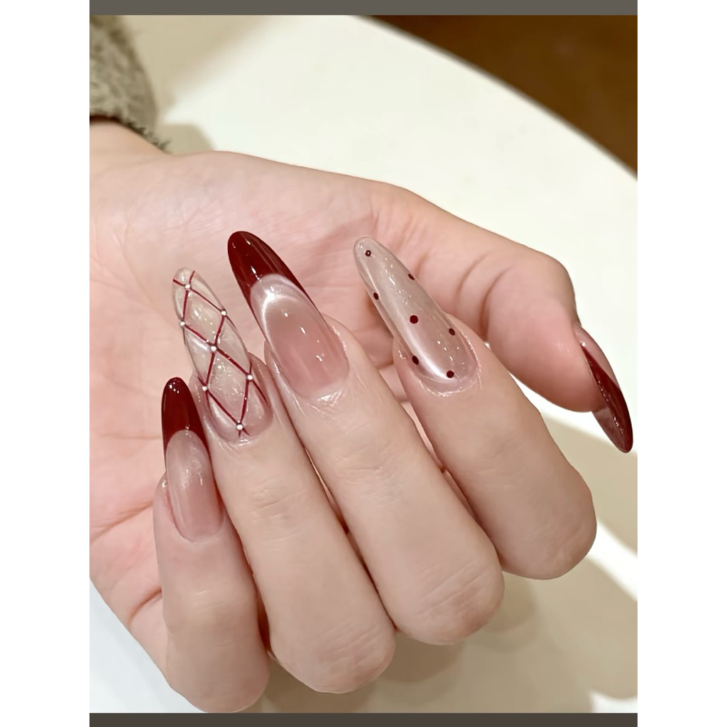 Nailbox [ Mã N47 ] Nail Đỏ Mắt Mèo từ Hạt Gạo Thiết Kế Sang Trọng và Tinh Tế