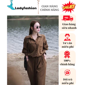 Jumpsuit Nâu Dài Nữ Thanh Lịch – Jum Ống Rộng Thắt Eo Tôn Dáng Thời Trang Cao Cấp Sang chảnh