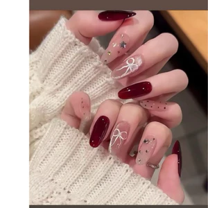Nailbox [ Mã M36 ] Nail Đỏ Rượu Ngọt Ngào - Quyến Rũ với Thiết Kế Đính Đá và Dáng Nail Dài Sang Trọng