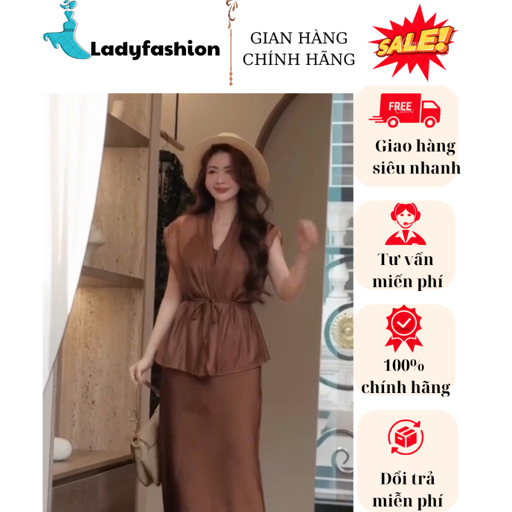 Set chân váy lụa dáng dài 2 dây cao cấp mix áo khoác ngoài kèm dây đai phù hợp đi chơi, dự phong cách Hàn Quốc