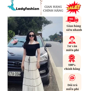 Set Áo Trễ Vai Nữ Phối Chân Váy Tầng Dài Xếp Tầng Thanh Lịch Sang Chảnh