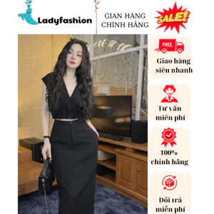 Set áo cổ V Cao Cấp Màu Đỏ ,Ðen Áo Croptop + Chân Váy Dài Body – Phong Cách Quý Phái New 2026