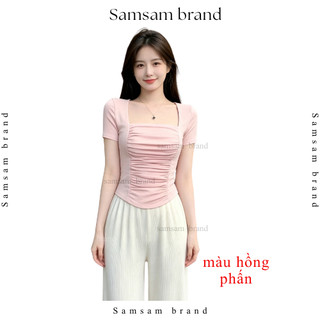 [VẢI BORIP LỤA] Áo Thun Cộc Tay Ôm Body Cổ Vuông Nhún Eo Co Giãn mềm mại A007