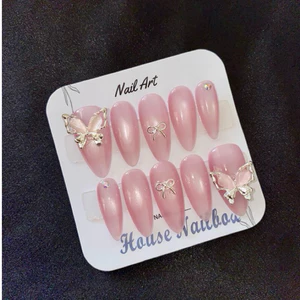 Nailbox [ Mã H01 ] Mắt Mèo Hồng Tiểu Thư Chamr Bướm - Thiết Kế Thủ Công
