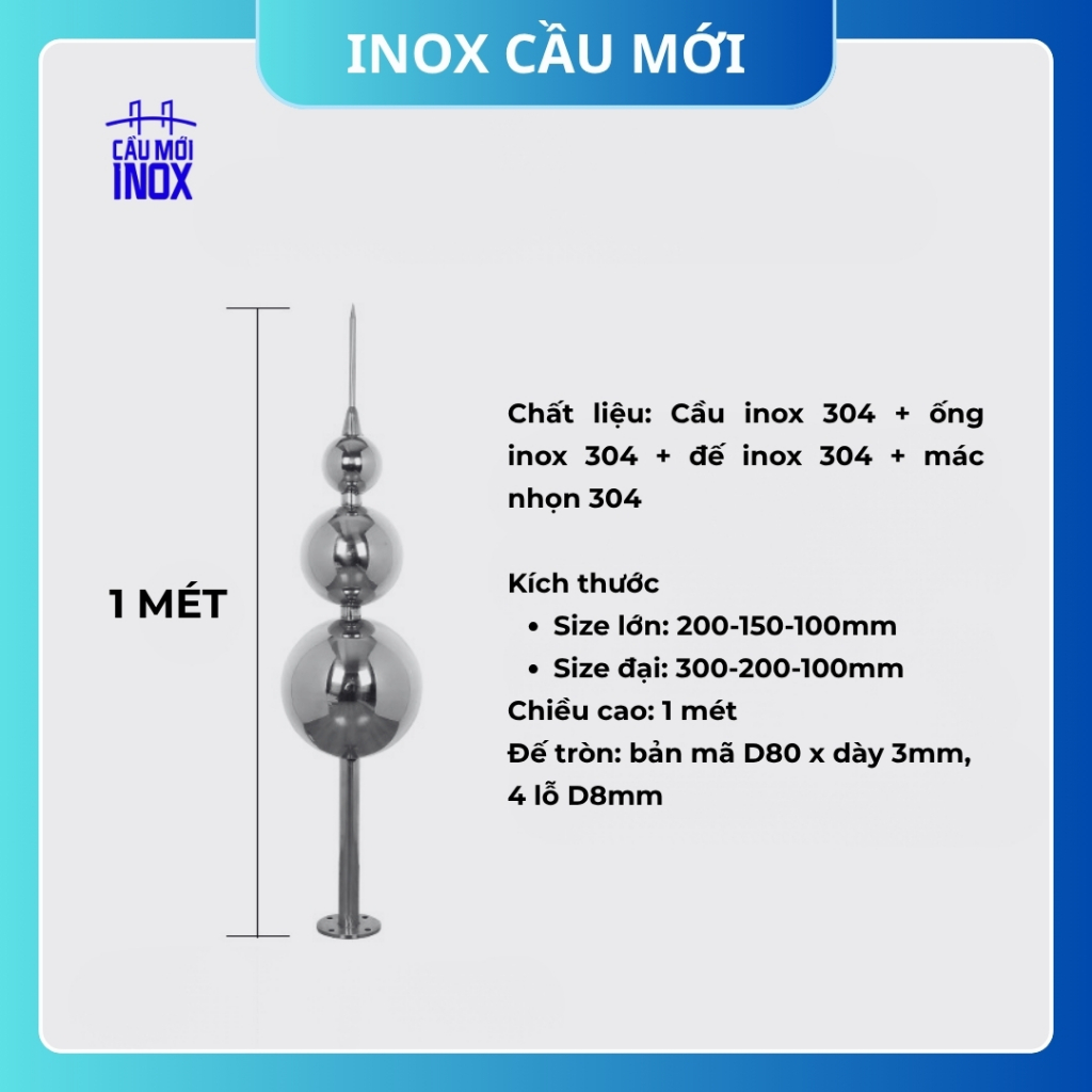 Hồ lô inox 304 kích thước lớn trang trí mái nhà, cụm châu nóc, cột thu lôi chống sét cao cấp