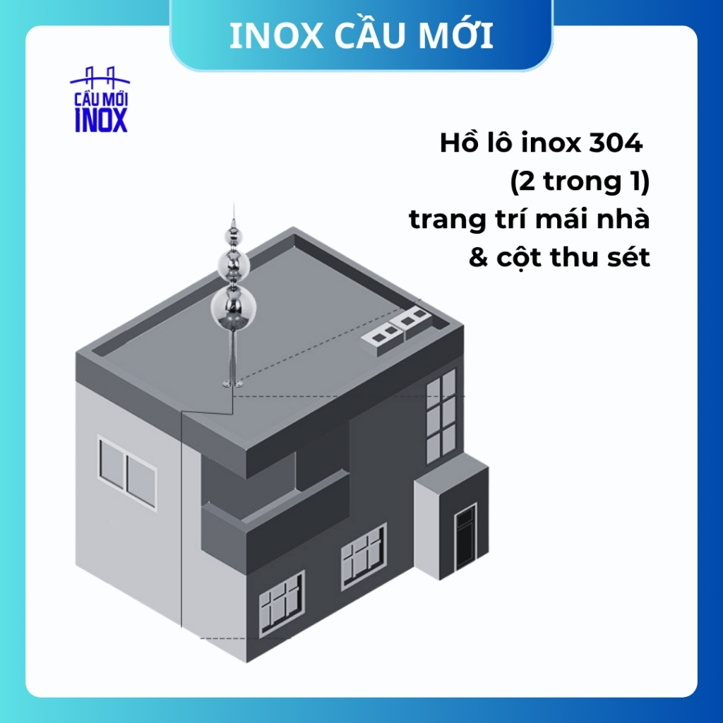 Hồ lô inox 304 kích thước lớn trang trí mái nhà, cụm châu nóc, cột thu lôi chống sét cao cấp