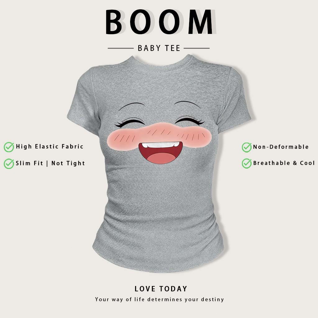 BOOM Áo Baby Tee Nữ Cotton Ôm Body-Áo Thun Ngắn Tay Y2K In Hình PhongCách Mùa Hè, Cổ Tròn Hàng Đầucách hàn quốc phong#35
