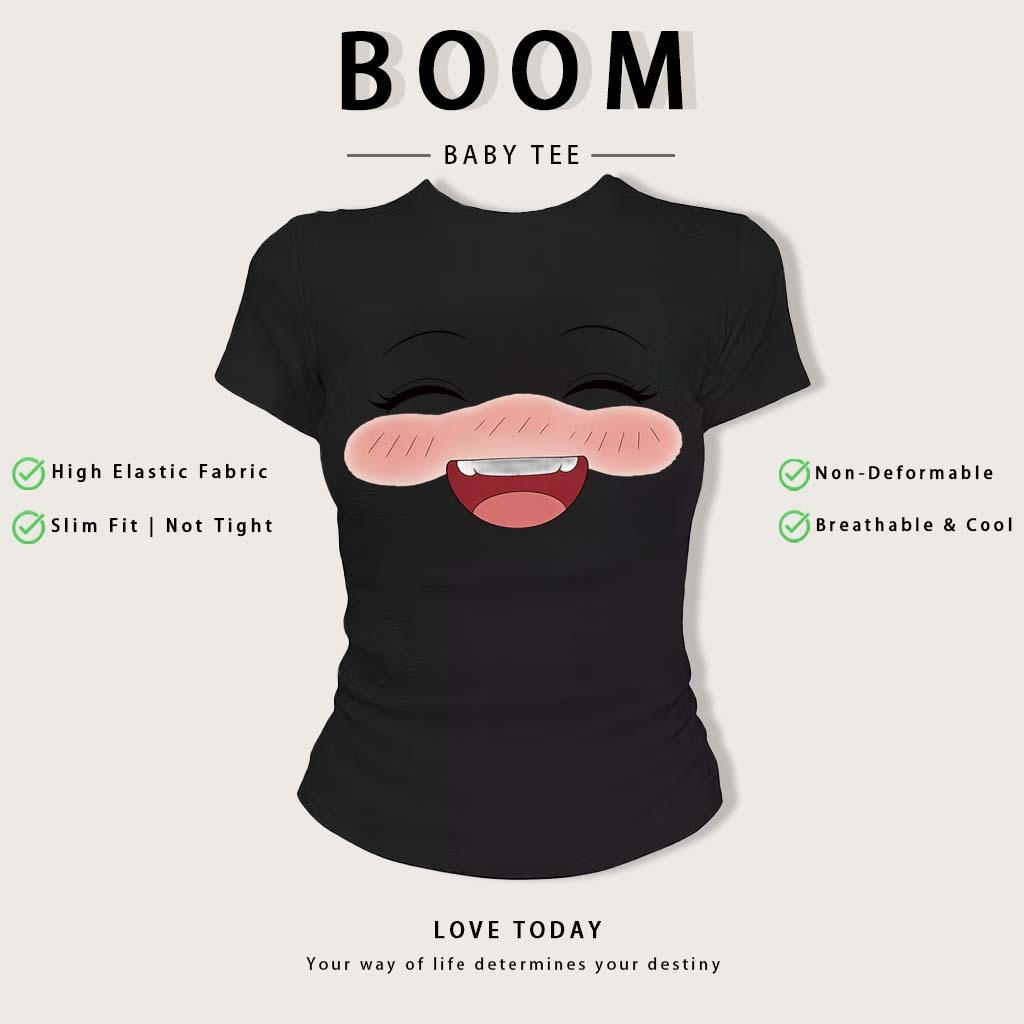BOOM Áo Baby Tee Nữ Cotton Ôm Body-Áo Thun Ngắn Tay Y2K In Hình PhongCách Mùa Hè, Cổ Tròn Hàng Đầucách hàn quốc phong#35