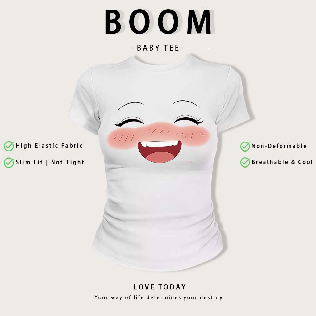 BOOM Áo Baby Tee Nữ Cotton Ôm Body-Áo Thun Ngắn Tay Y2K In Hình PhongCách Mùa Hè, Cổ Tròn Hàng Đầucách hàn quốc phong#35