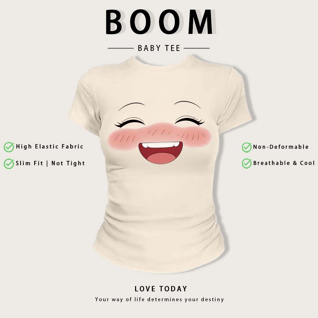 BOOM Áo Baby Tee Nữ Cotton Ôm Body-Áo Thun Ngắn Tay Y2K In Hình PhongCách Mùa Hè, Cổ Tròn Hàng Đầucách hàn quốc phong#35