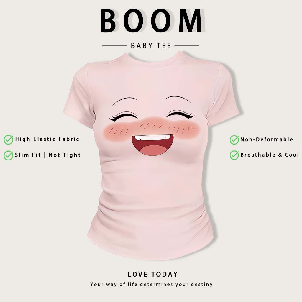 BOOM Áo Baby Tee Nữ Cotton Ôm Body-Áo Thun Ngắn Tay Y2K In Hình PhongCách Mùa Hè, Cổ Tròn Hàng Đầucách hàn quốc phong#35