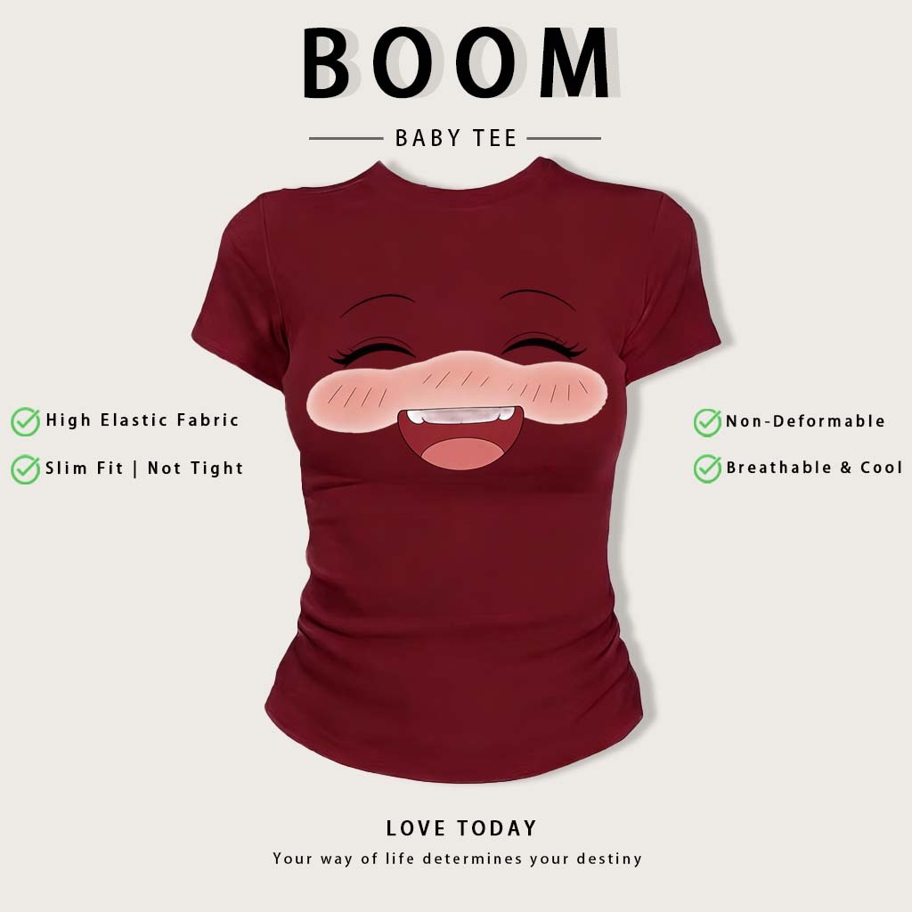 BOOM Áo Baby Tee Nữ Cotton Ôm Body-Áo Thun Ngắn Tay Y2K In Hình PhongCách Mùa Hè, Cổ Tròn Hàng Đầucách hàn quốc phong#35