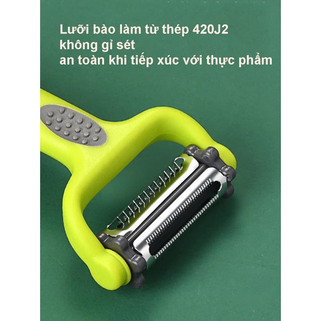 Dao Bào 3 Lưỡi Cầm Tay Đa Năng Cán Nhựa Xanh 3IN1, Dao Gọt Vỏ/Bào Mỏng/Cắt Sợi TitiHome
